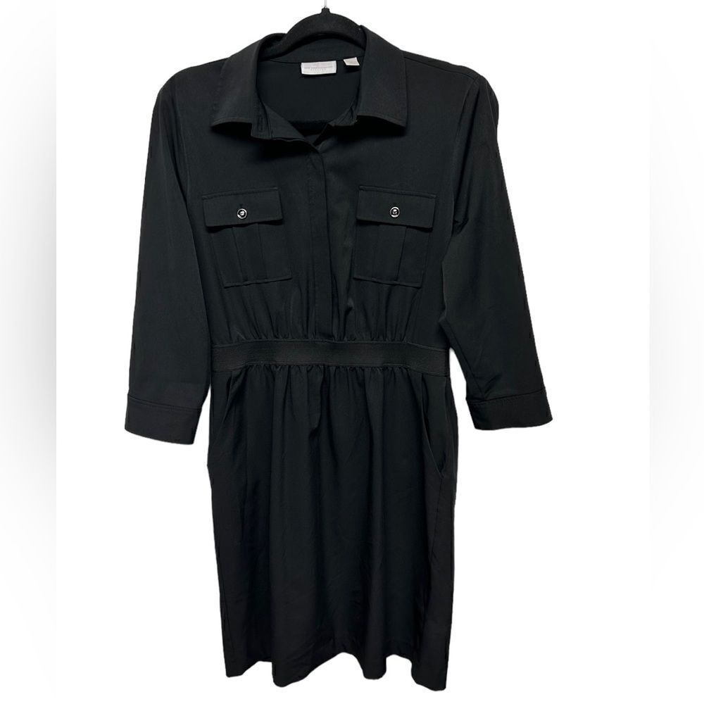 New York & Co. Black Long Sleeve Mini Dress with Collar Pockets & Chest Pockets